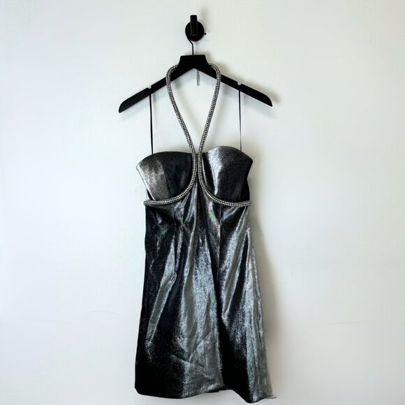 Area Crystal Rope Halter Mini Dress - Picture 2 of 4